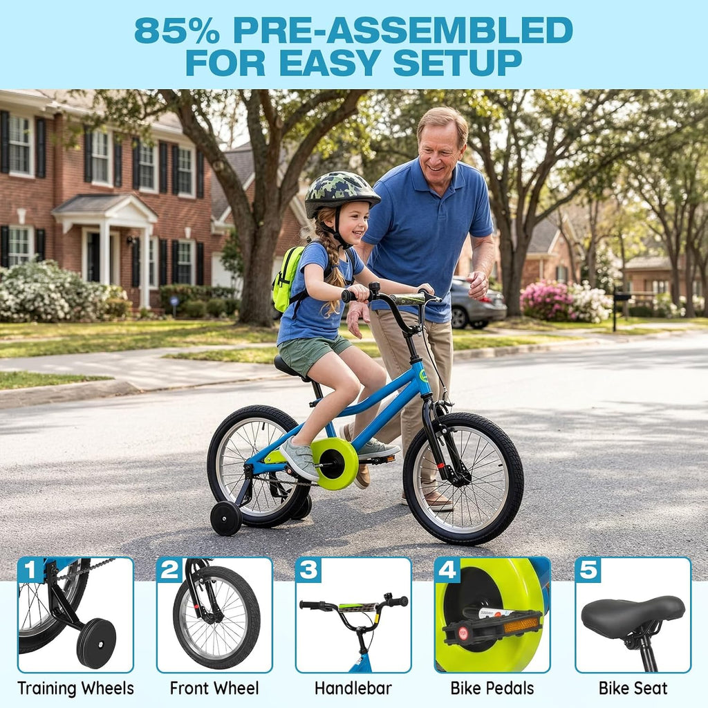 16 20 Inch Kids Bike Child Bicycle Ages 4-12 Dual Brake Multicolors | High Carbon Steel Frame, rider height 38-62 in