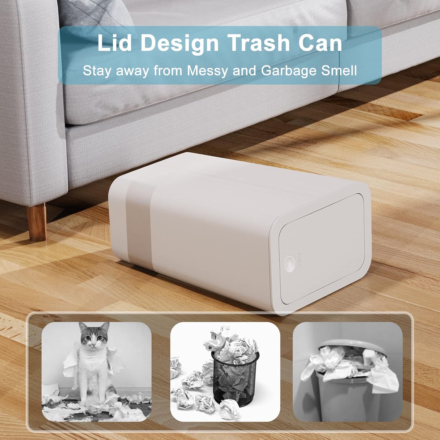 3 Pack 10L / 2.6 Gallon Small Trash Can with Lid, Bathroom Garbage Can with Pop-Up Lid, Waste Basket for Bathroom