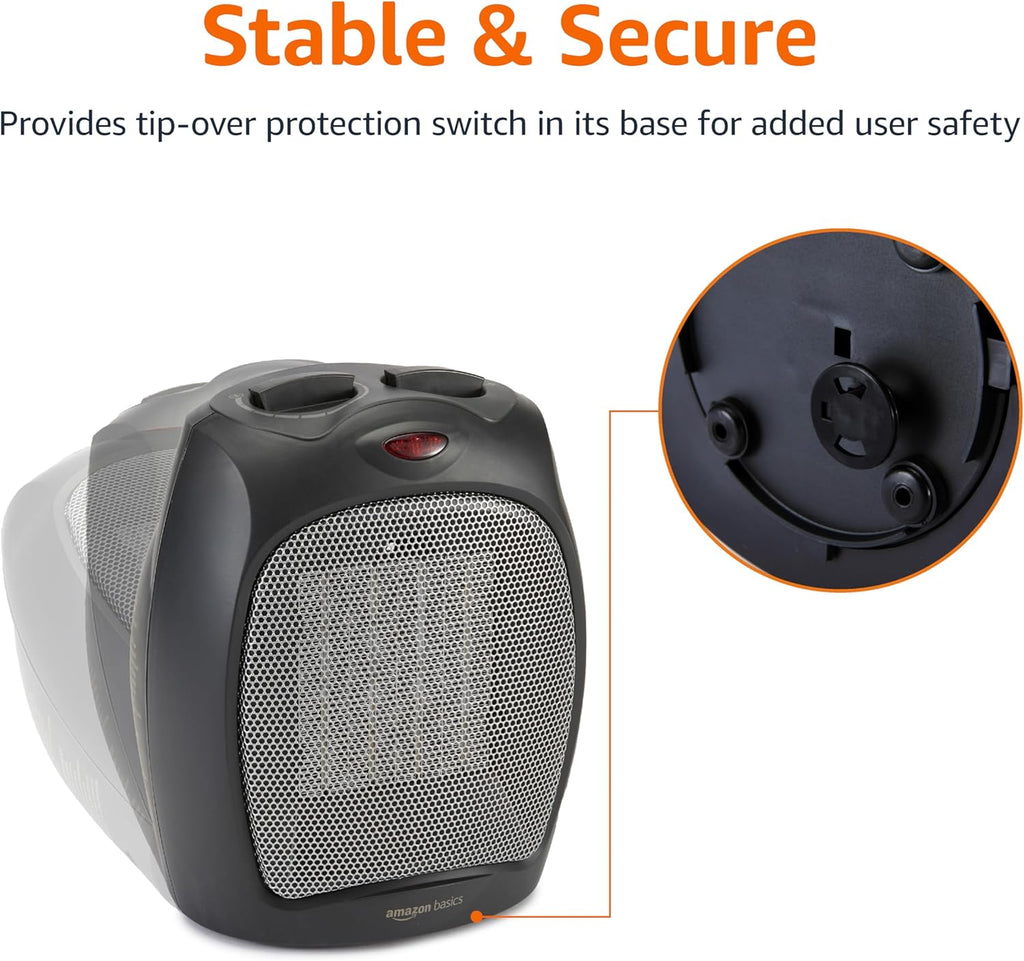Ceramic Space Heater, Portable Indoor Heating Solution, With Overheat and Tip-Over Protection, Thermostat