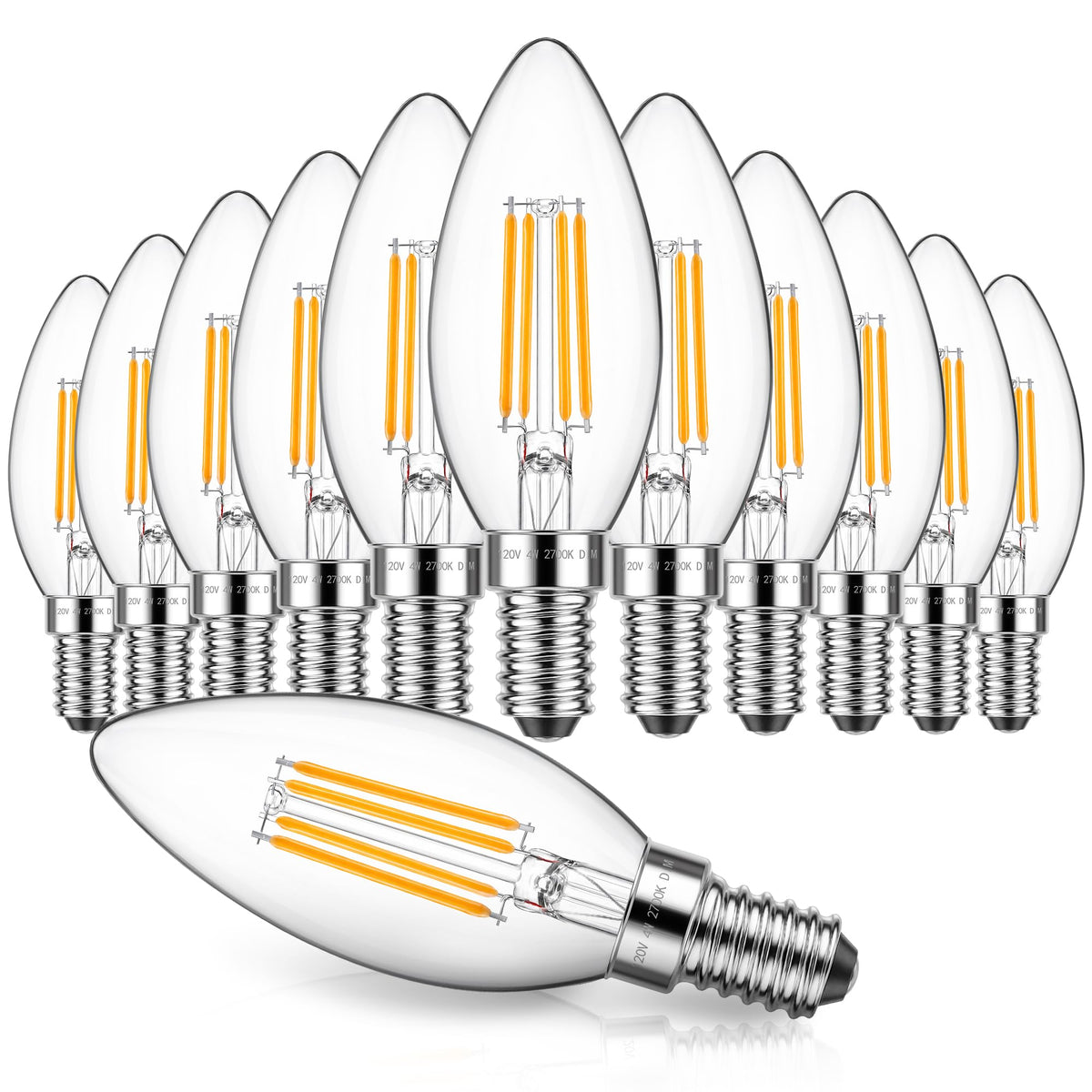 Dimmable E12 Candelabra LED Bulb 2700K Warm White 12-Pack