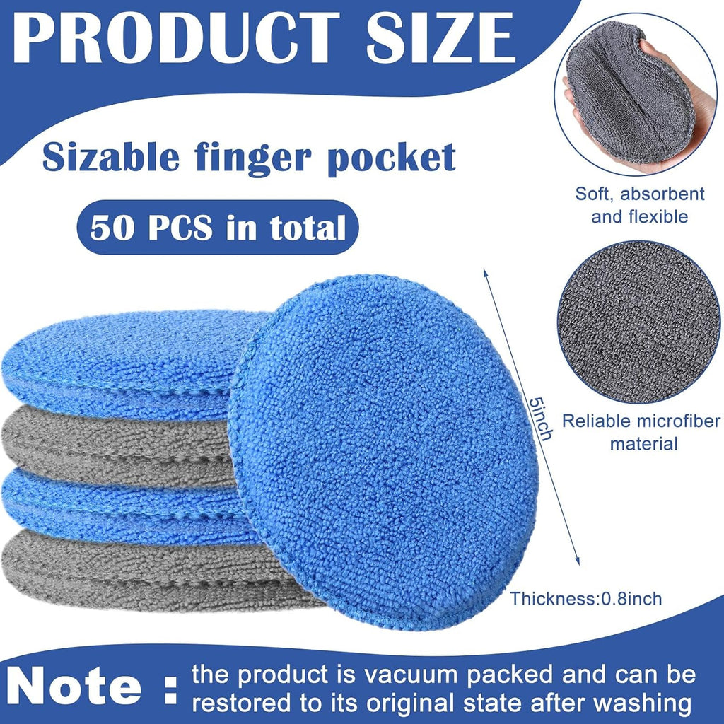 50 Pcs Microfiber Wax Applicator Pad 5 in for Car Wax,Blue, Gray | Soft Car Wax Applicator Pads Bulk, Scratch-free