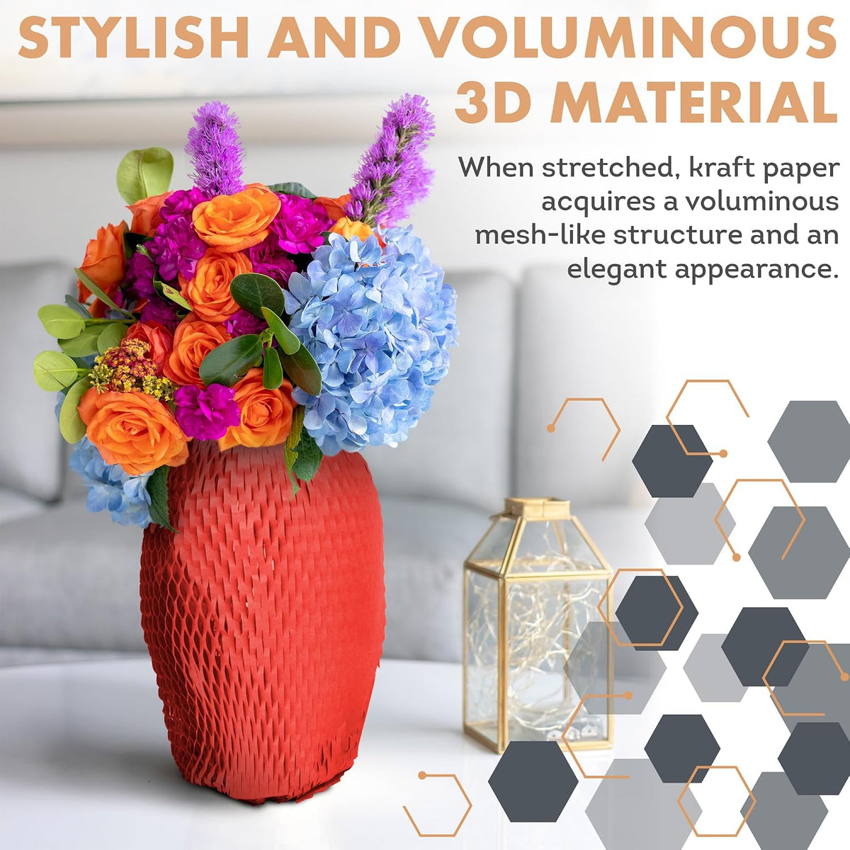 Honeycomb Packing Paper Red, 15 Inch x 100 Feet, Boutique Gift Packaging for Small Businesses, Retail Shops, and