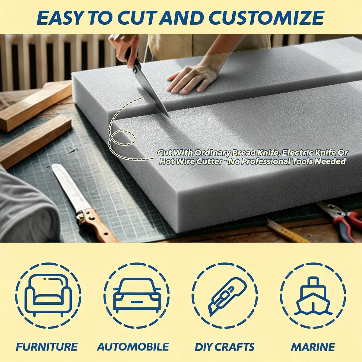 High Density Upholstery Foam Padding Thick 1"X24"X74" Gel Memory Foam