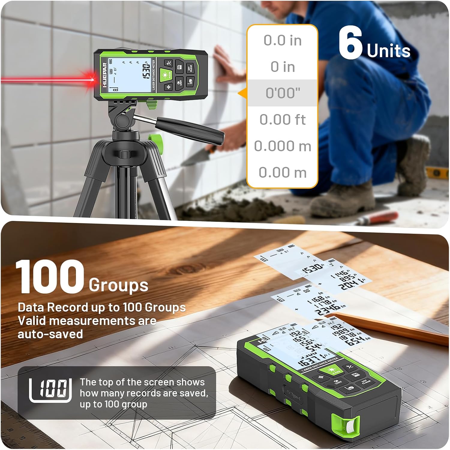 3-in-1 Laser Measuring Tool, 400Ft Laser Measure & 33Ft Green Cross Line Laser Level & 6.5Ft Tape Measure