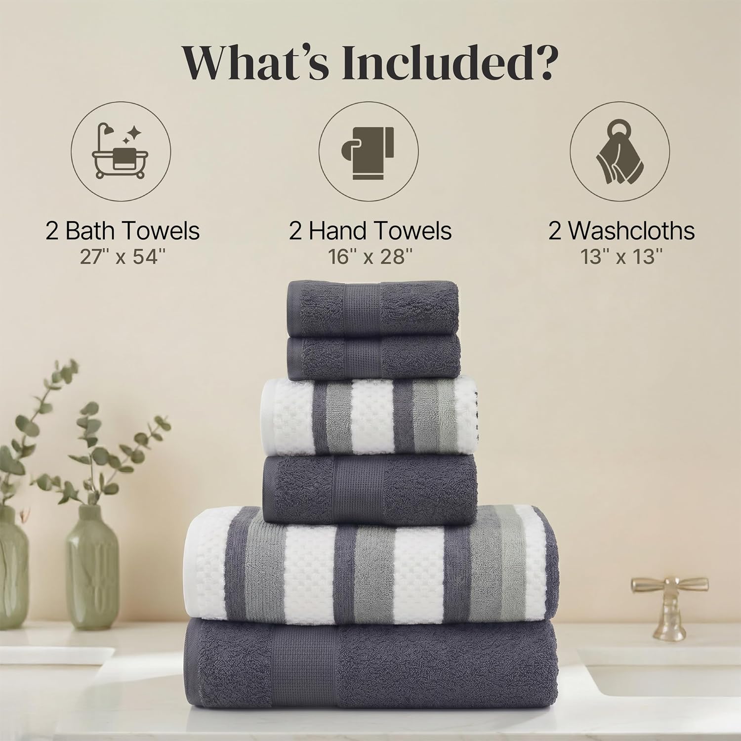 Pax 6-Piece Reversible Yarn Dyed Jacquard Towel Set - Bath Towels, Hand Towels, & Washcloths - Super Absorbent &