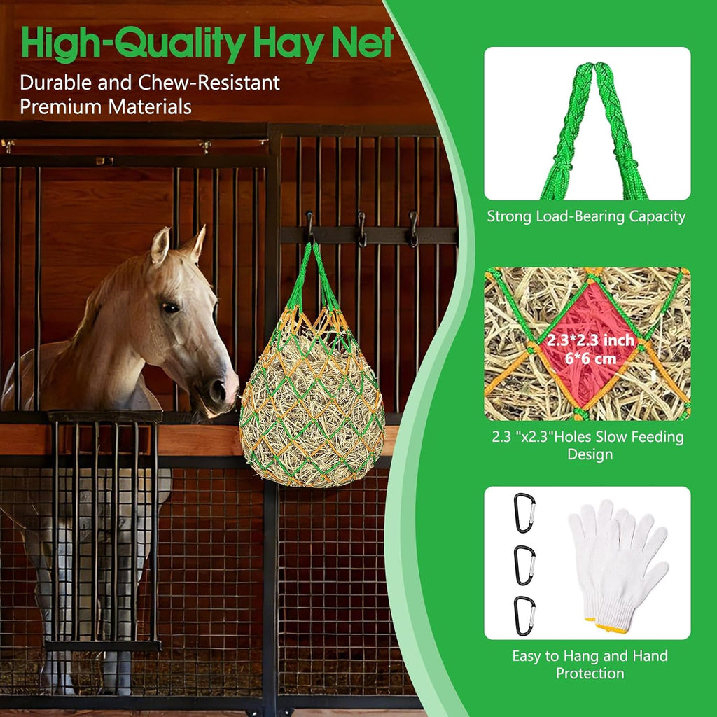 Slow Feed Hay Nets 3 Pack 40-Inch Durable Mesh Hay Bags Feeder for Horses