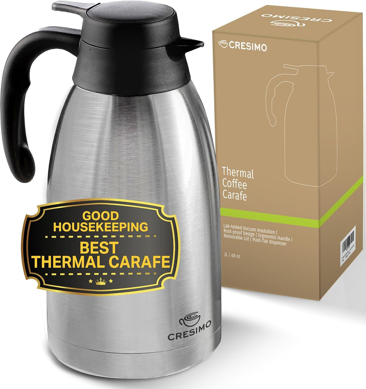 Thermal Coffee Carafe 68oz / 2L - 12 Hours Hot Beverage Dispenser