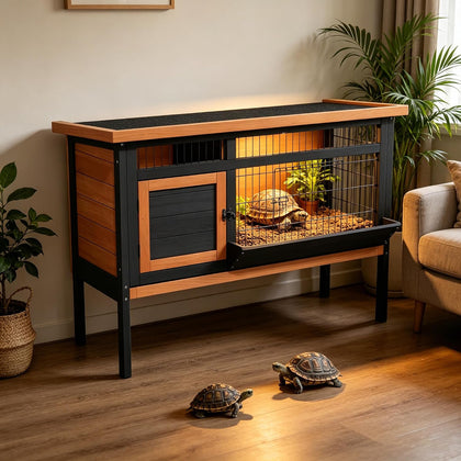 Tortoise Enclosure with Legs Wooden Turtle Cages with Open Waterproof