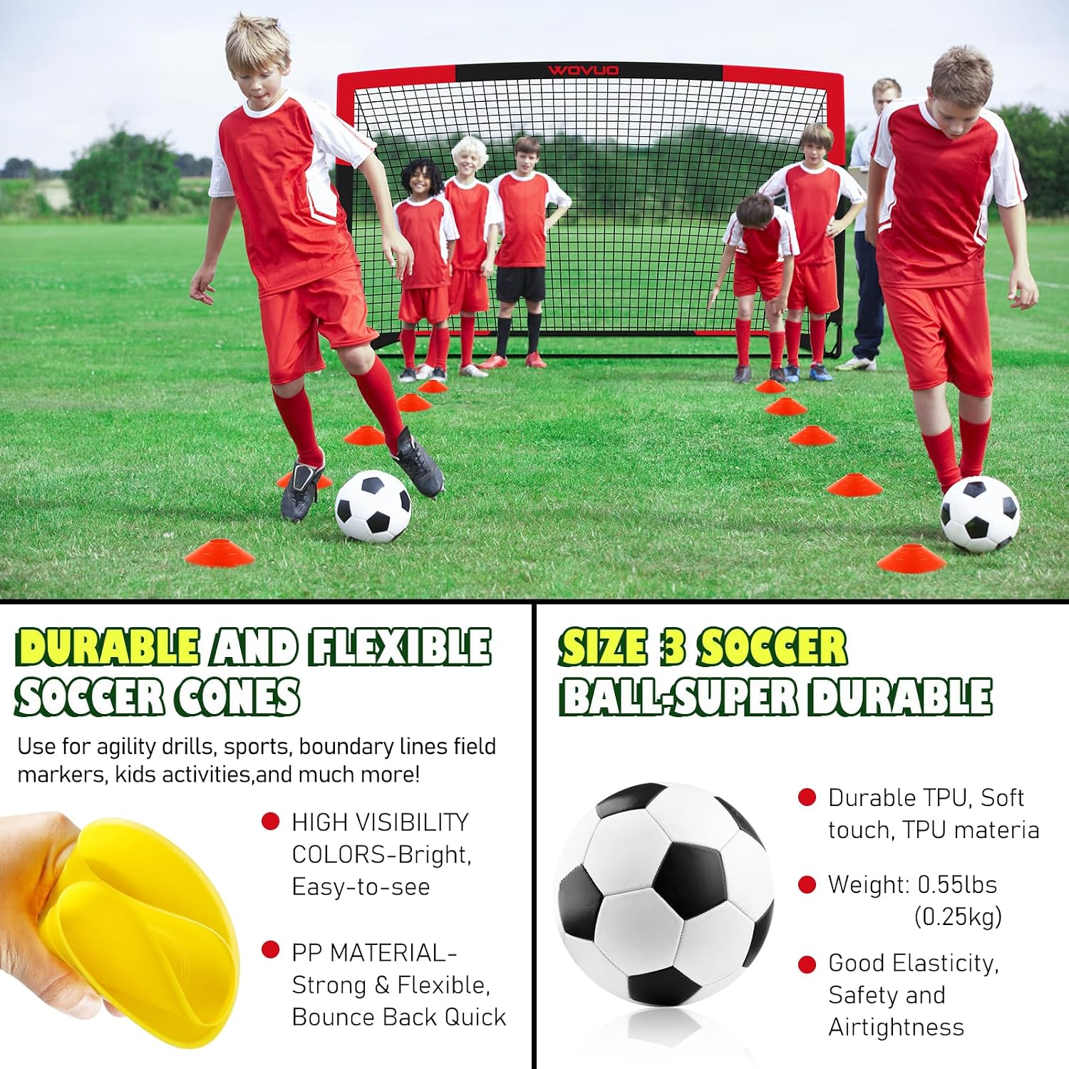 Kids Soccer Goals for Backyard Set of 2, 6x4 ft Portable Toddler Soccer Goal Training Equipment with Soccer Target
