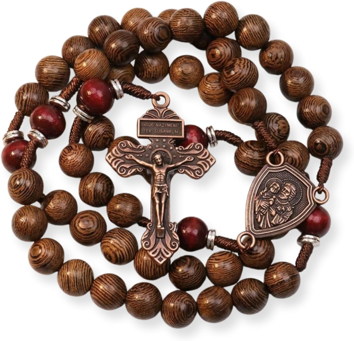 Nazareth Store Handcrafted Wooden Catholic Rosary Necklace with Antique Medal & Crucifix Cross Christian Prayer Beads