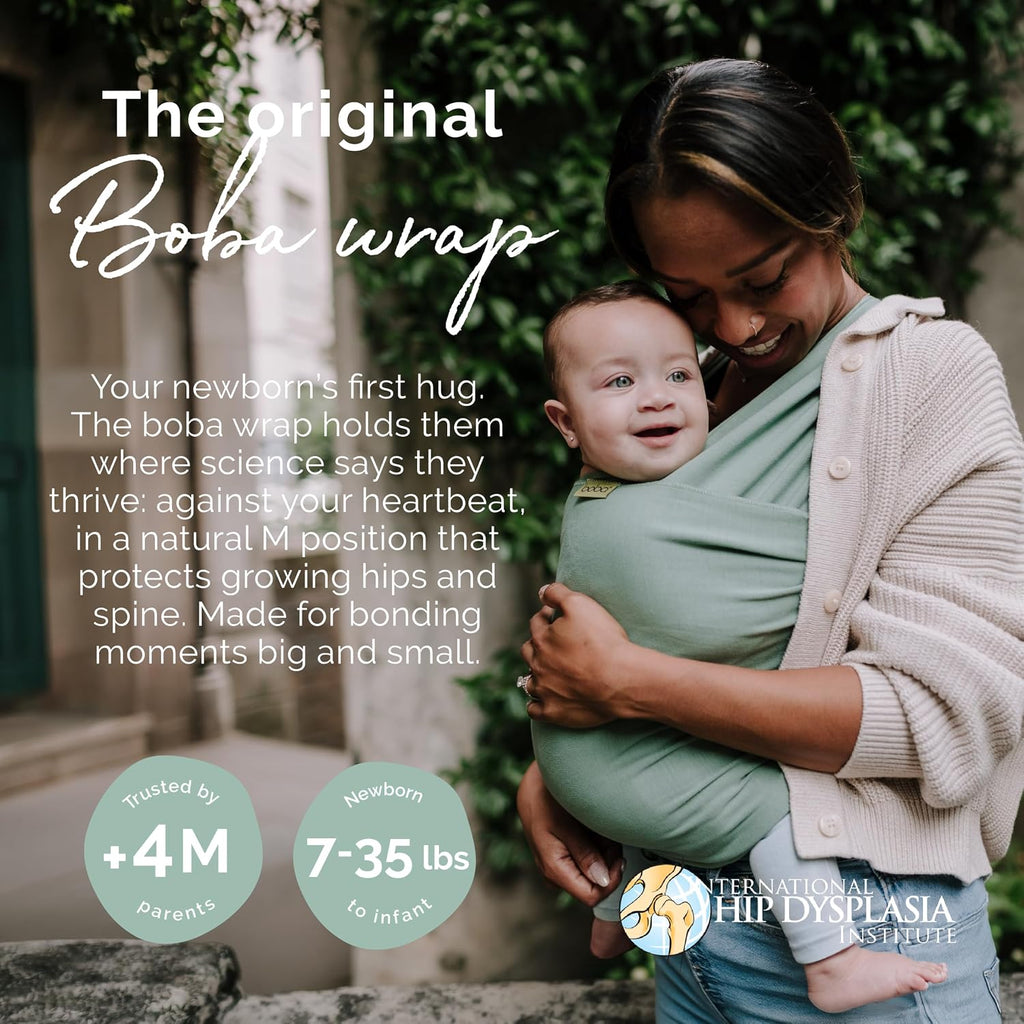 Baby Wrap Carrier - Stretch Cotton Newborn Sling, Sage Green | Breathable, Hands-Free Babywearing Carrier Wrap;