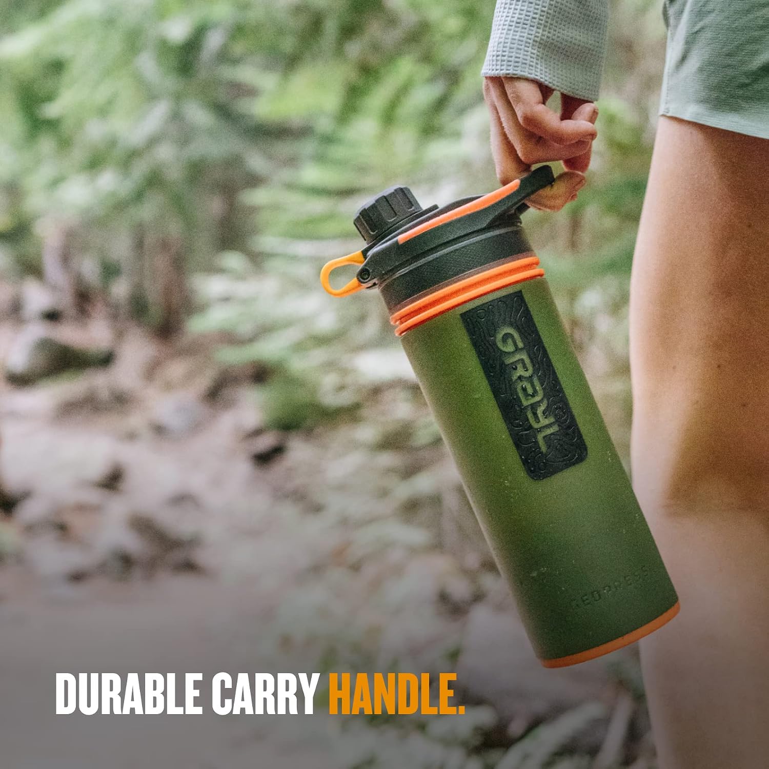 GeoPress 24 oz Water Purifier Bottle - Filter for Hiking, Camping, Survival, Travel (Oasis Green)