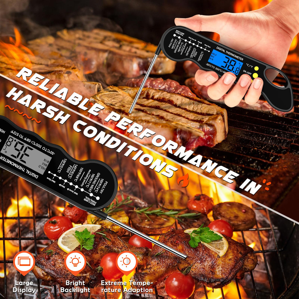 Instant Read Meat Thermometer, Fast & Accurate Digital Food Thermometer with Backlight, Waterproof & Magnet for