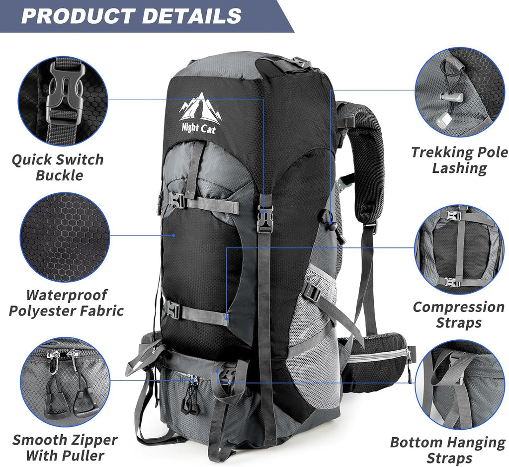 Hiking Backpacks 70L Camping Backpacking Packs for Men Women Lightweight Outdoor for Mountaineering Traveling, No
