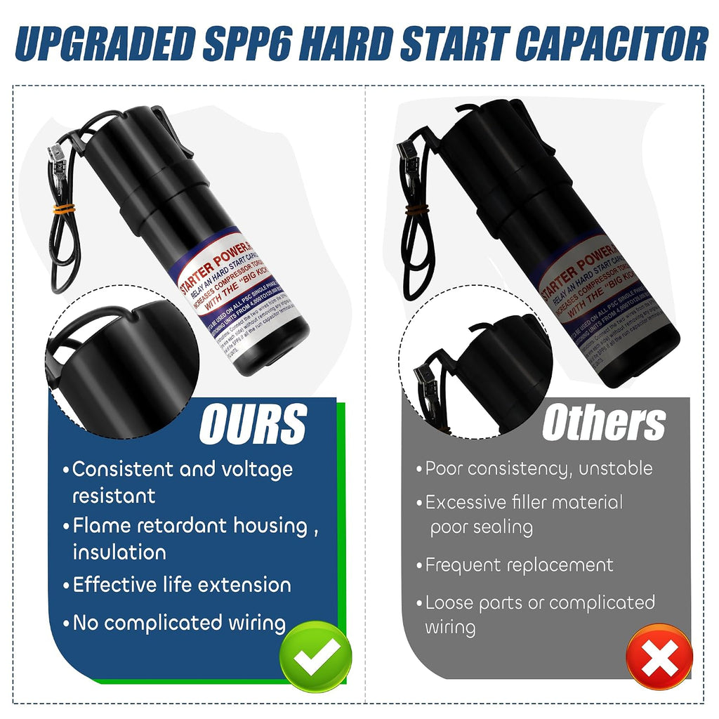SPP6 Hard Start Capacitor for AC Compressor 115-288V AC | (1/2 Thru 10 H.P.) Compatible with Supco Relay Increases