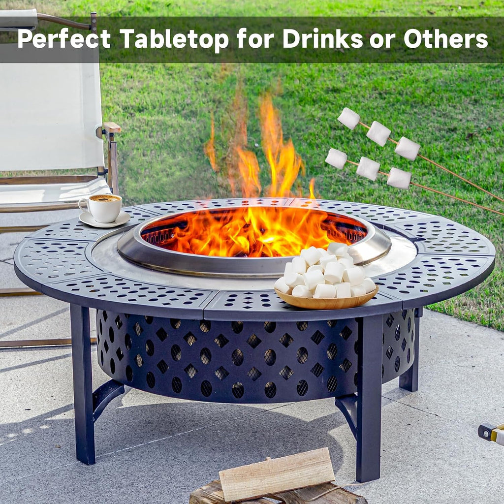 42 Inch Smokeless Fire Pit with 2 Grills, Large Firepits for Outside