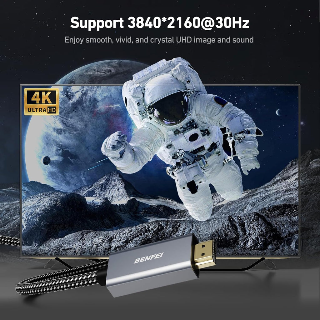 4K DisplayPort to HDMI 6 Feet Cable[Aluminum Shell, Nylon Braided], Uni-Directional DP 1.2 Computer to HDMI 1.4