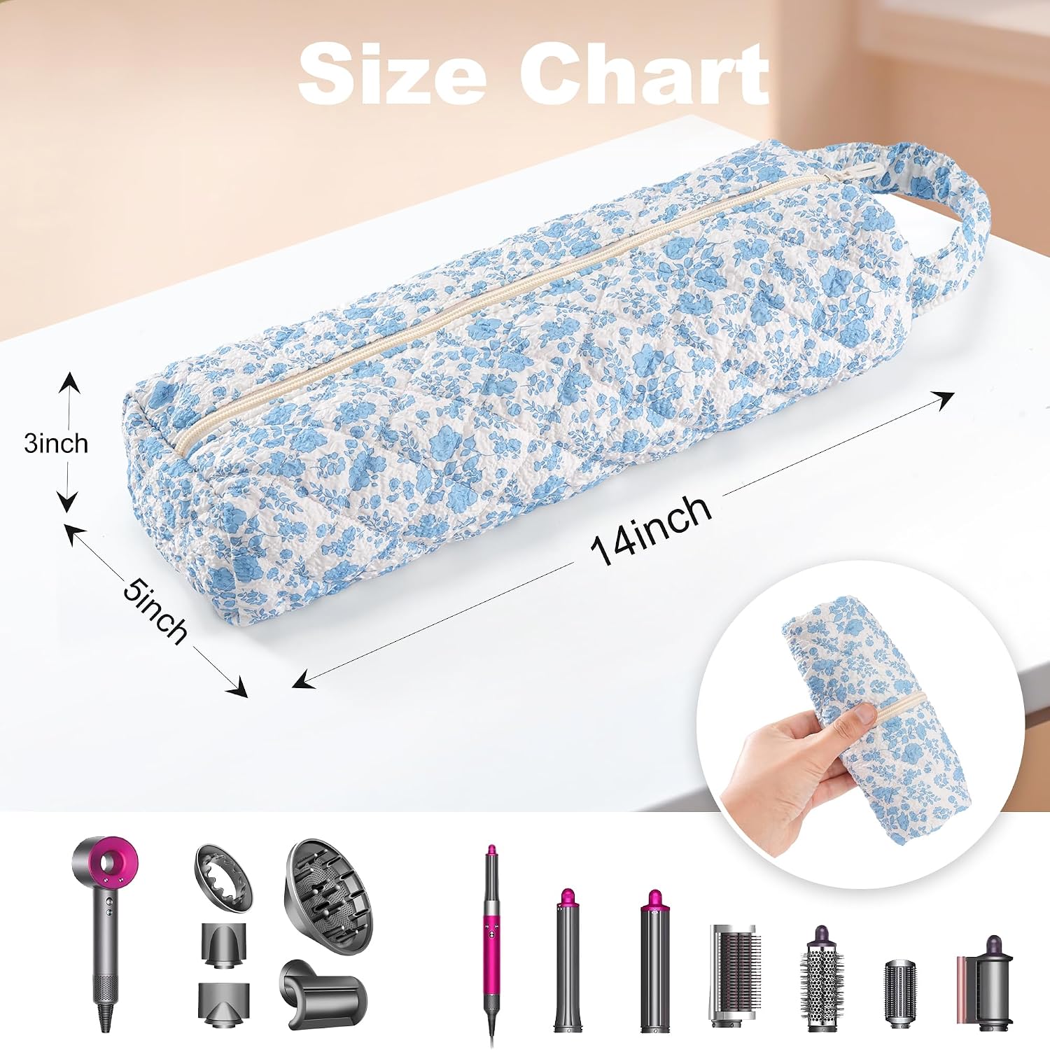Hair Tools Travel Bag, Quilted Hair Tool Bag for Dyson Airwrap & Shark FlexStyle, Hair Dryer & Curling Iron Storage