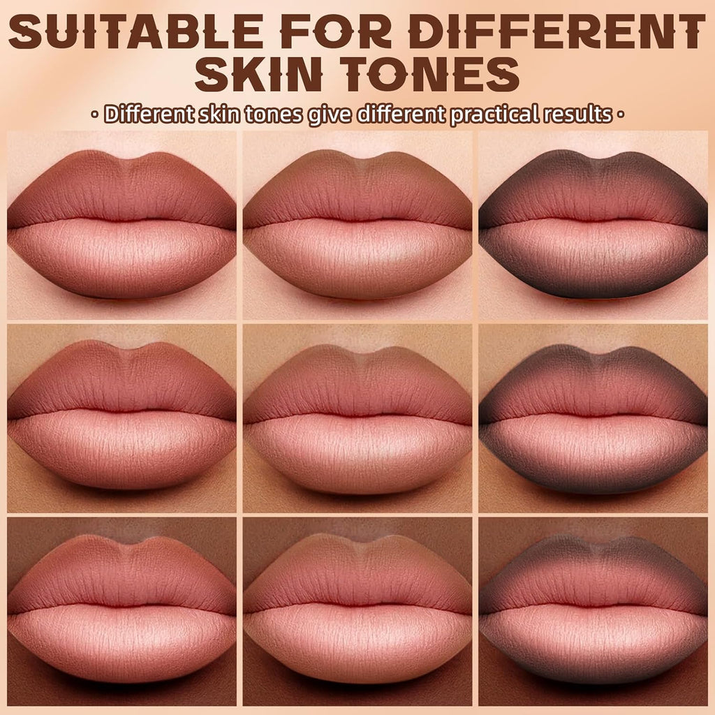 3 Colors 2 in 1 Lip Liner Set, Matte Nude Dark Brown Red Lip Liner Lipstick Plumping Smooth Creamy Lip Combo, High