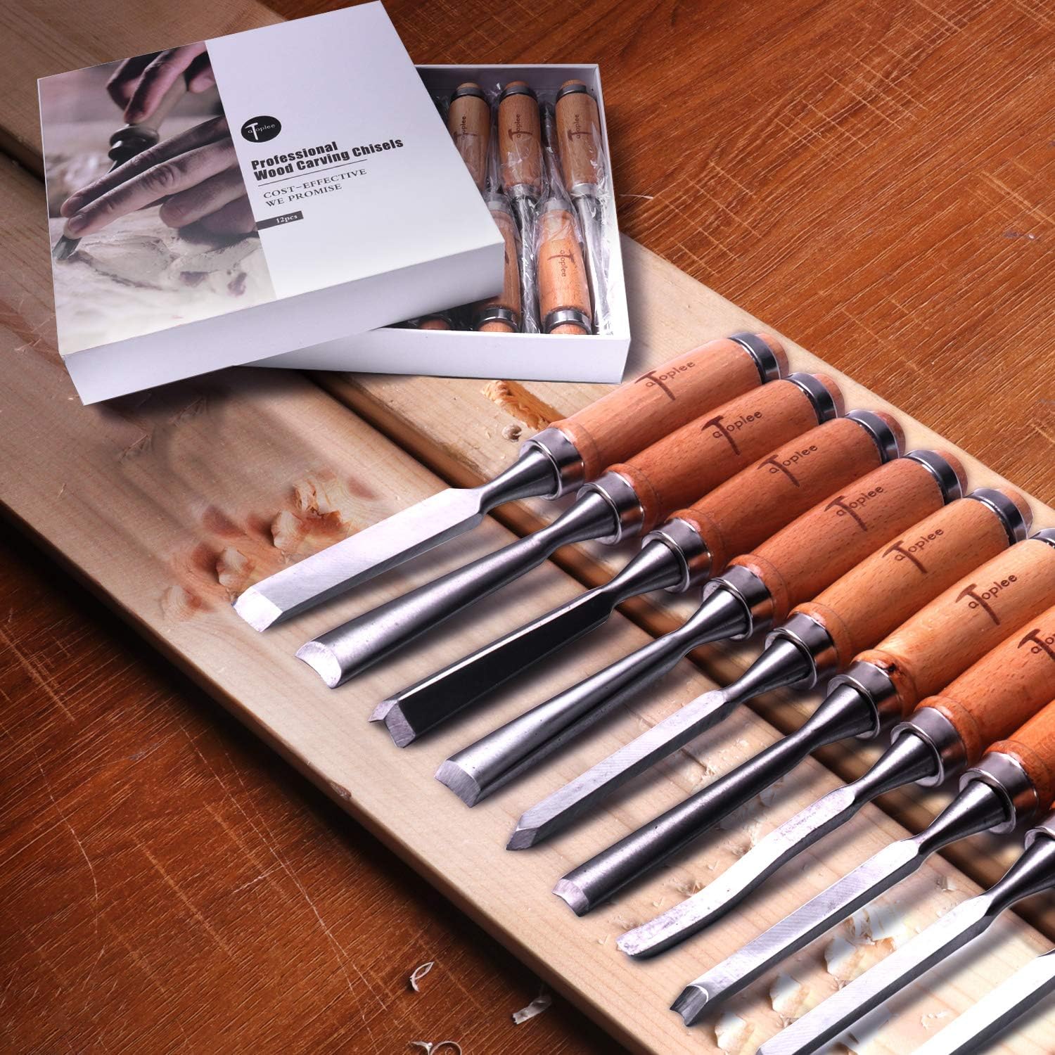 12pcs Wood Carving Chisel Set for Woodworking, Professional Wood Gouge Tools with Box and Roll Up Bags for Carpenter