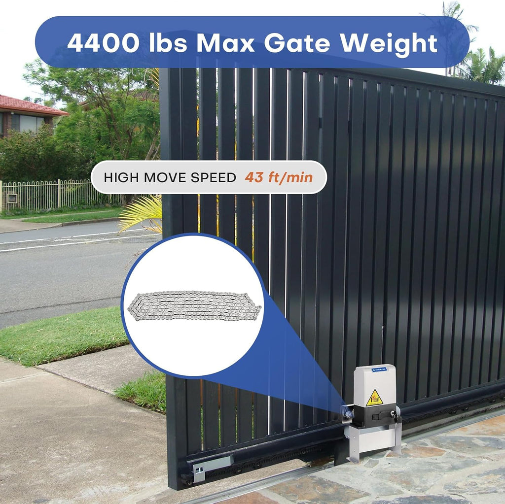 Automatic Sliding Gate Opener, 4400lbs Chain Operated Gate Opening Kit with 4 Remotes, 750W Electric Rolling Driveway