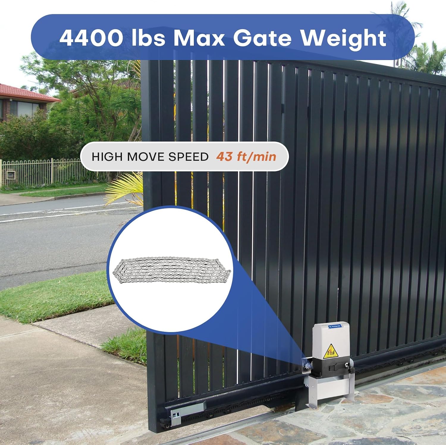 Automatic Sliding Gate Opener, 4400lbs Chain Operated Gate Opening Kit with 4 Remotes, 750W Electric Rolling Driveway