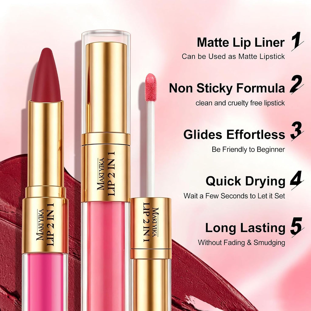 Brown Lip Liner Pink Matte Liquid Lipstick Combo for Women