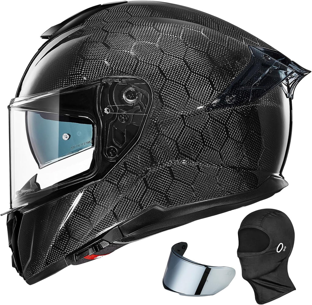 Carbon Fiber Motorcycle Helmets Lightweight Full Face Dual Visor Helmet with Rear Wing Pinlock Compatible Motorbike