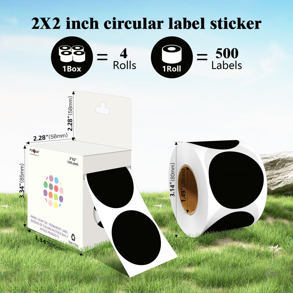 2 Inch Round Adhesive Color-Code Dot Stickers,4Rolls/2000 per Rolls dots Label Dispenser Box, Circle Stickers Label