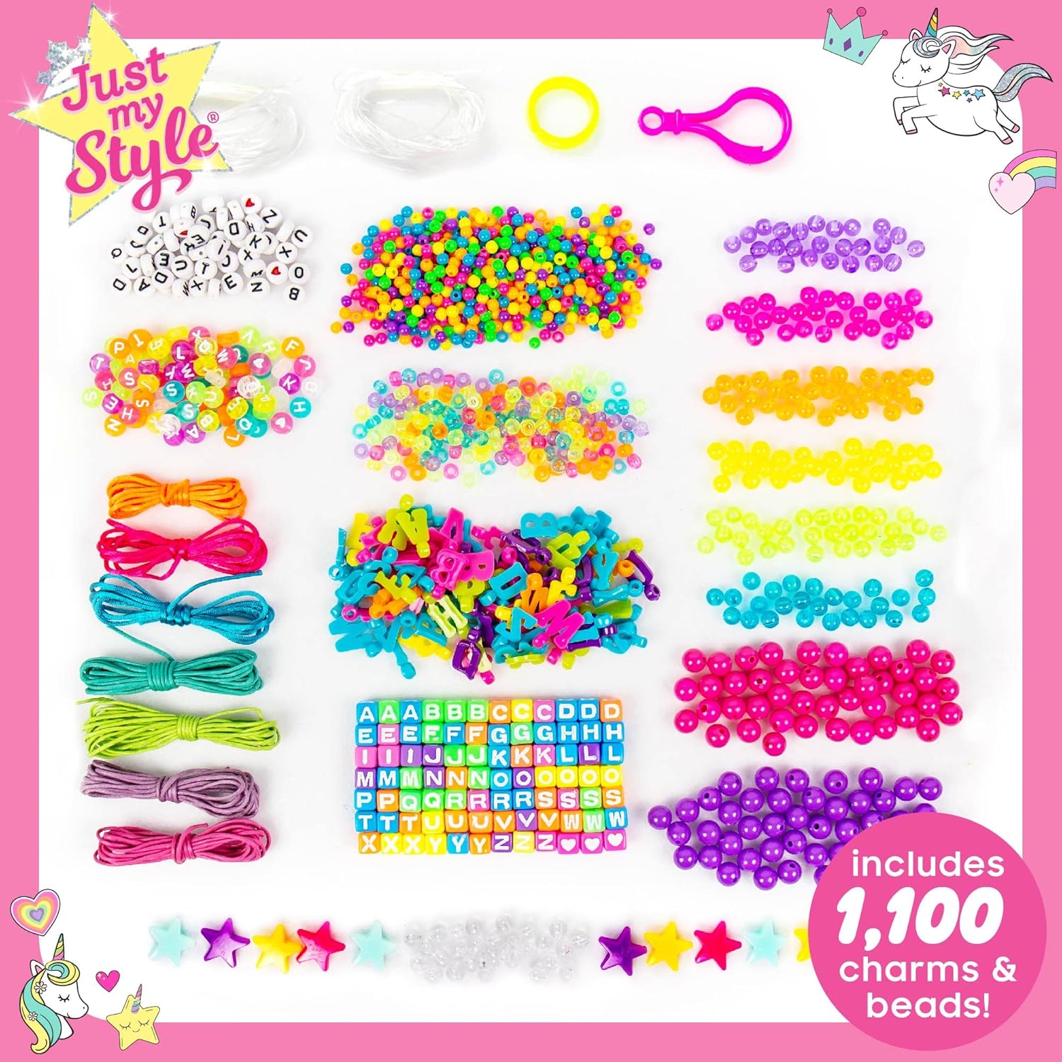 ABC Beads by Horizon Group Usa, 1000+ Charms & Beads, Alphabet Charms, Accent Seed Star Wax Beading Cord, Satin Cord
