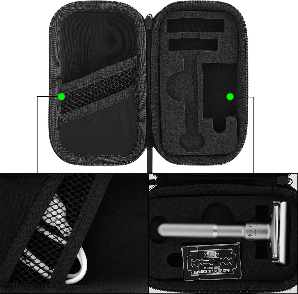 Durable Hard Shell Shaving Travel Case, Storage Box for Short/Long Handled Razor Blades & Accessories, Compatible