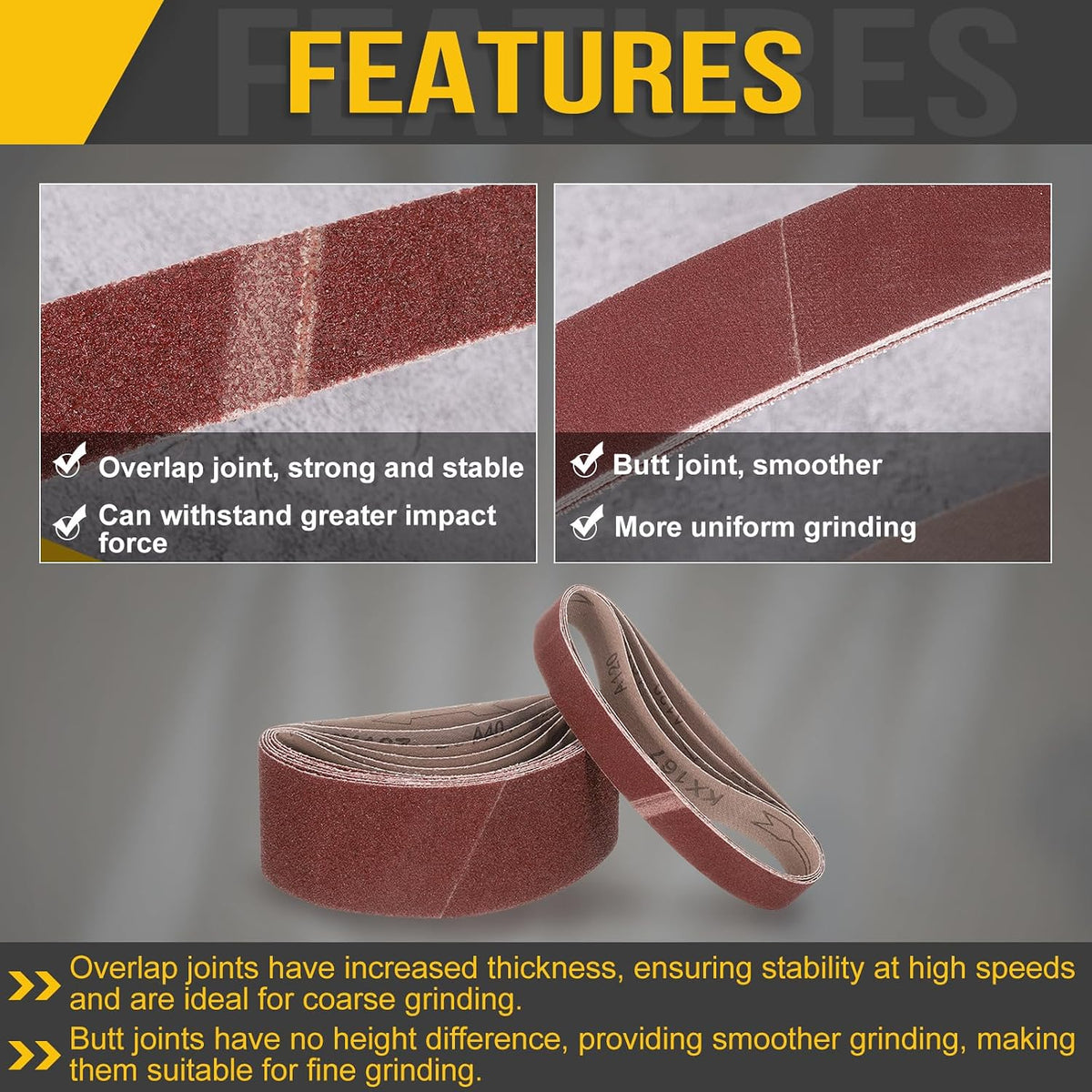 1 x 42 Inch Sanding Belts, 15 Pcs 80/120/150/240/400 Grit