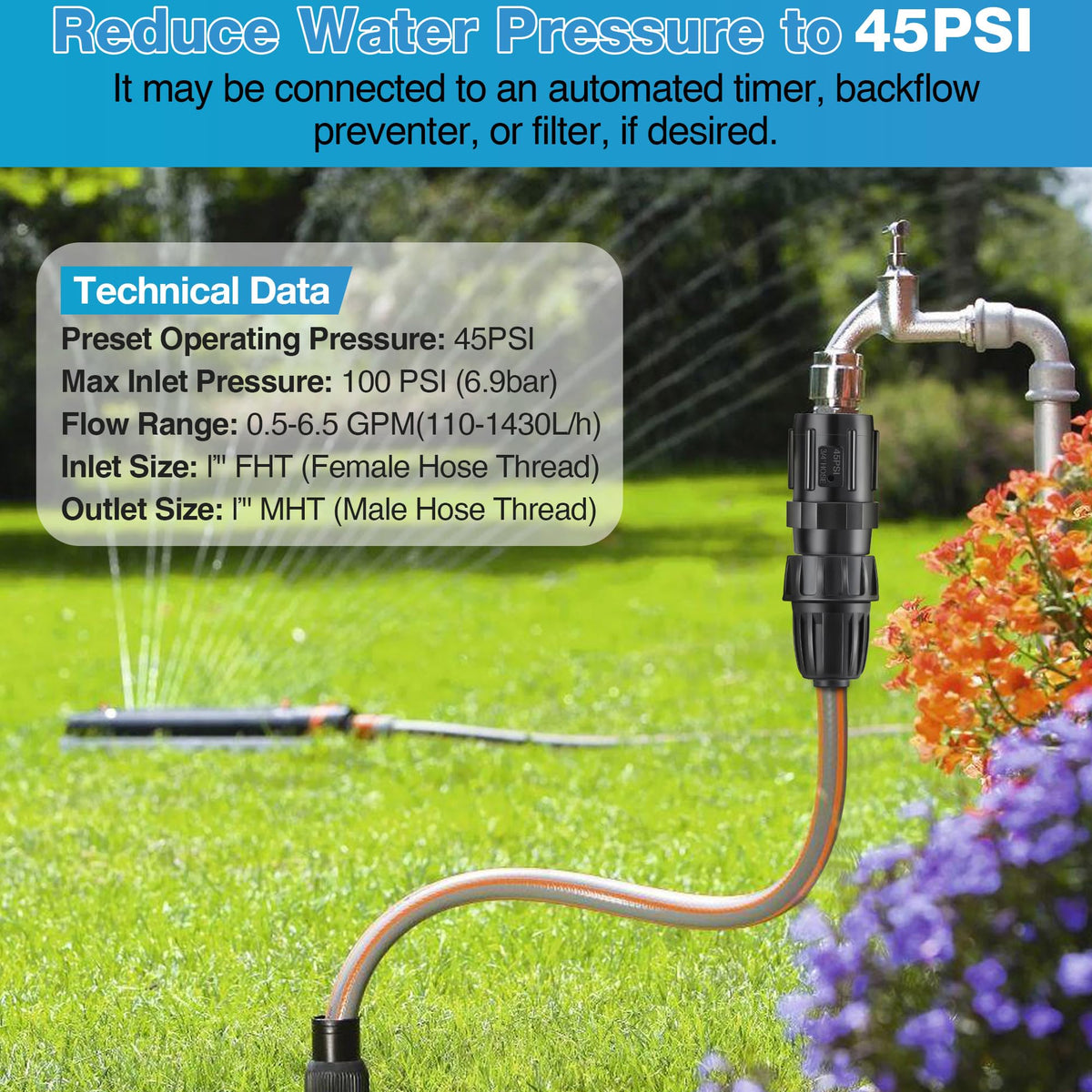 6 Pcs 45 PSI Drip Irrigation Pressure Regulator Adapter Kit