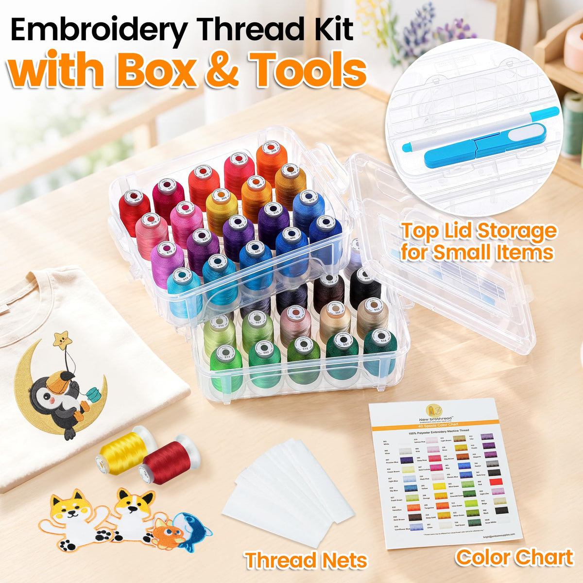 40 Colors Embroidery Machine Thread with Storage Box