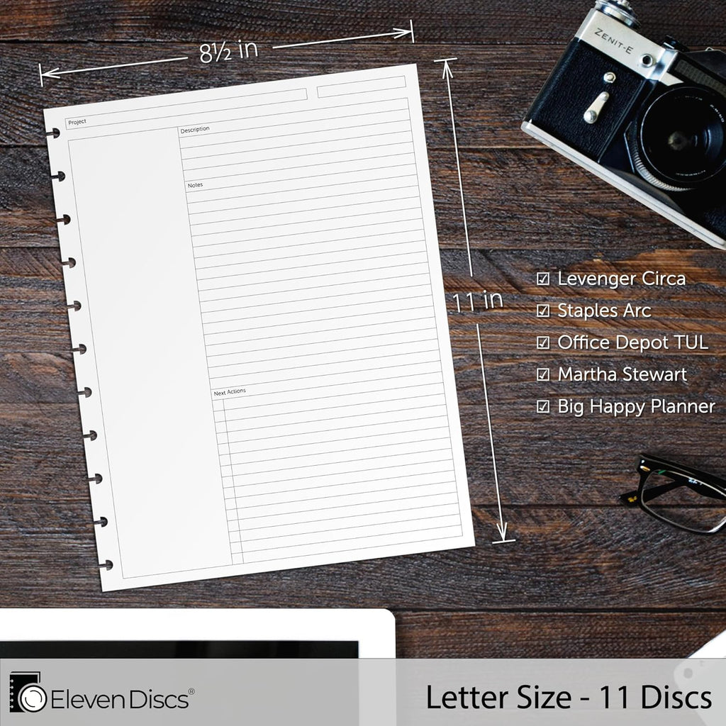 Discbound Paper, Letter Size Project Planning Sheets - Premium 120gsm Heavyweight Notebook & Planner Refills - 11