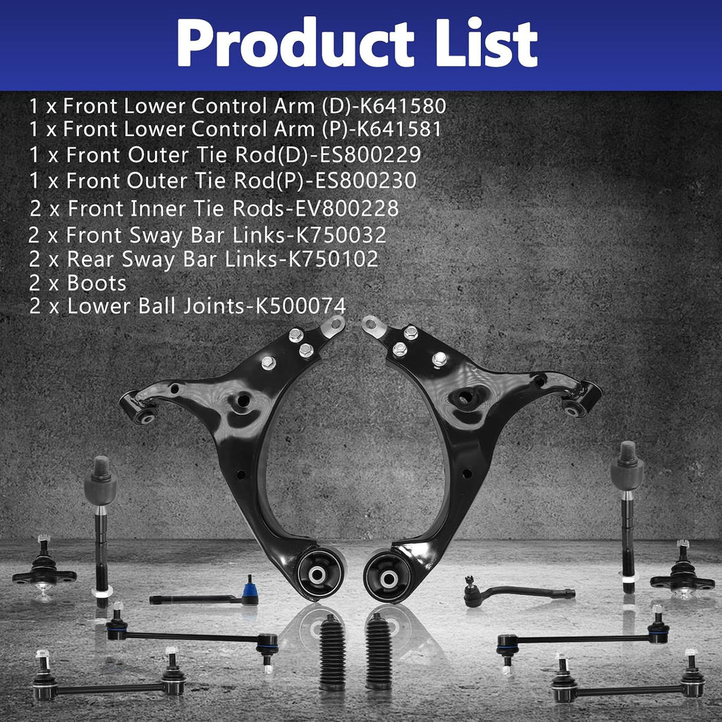 Control Arms, Front Suspension Kit for 2007-12 Hyundai Elantra