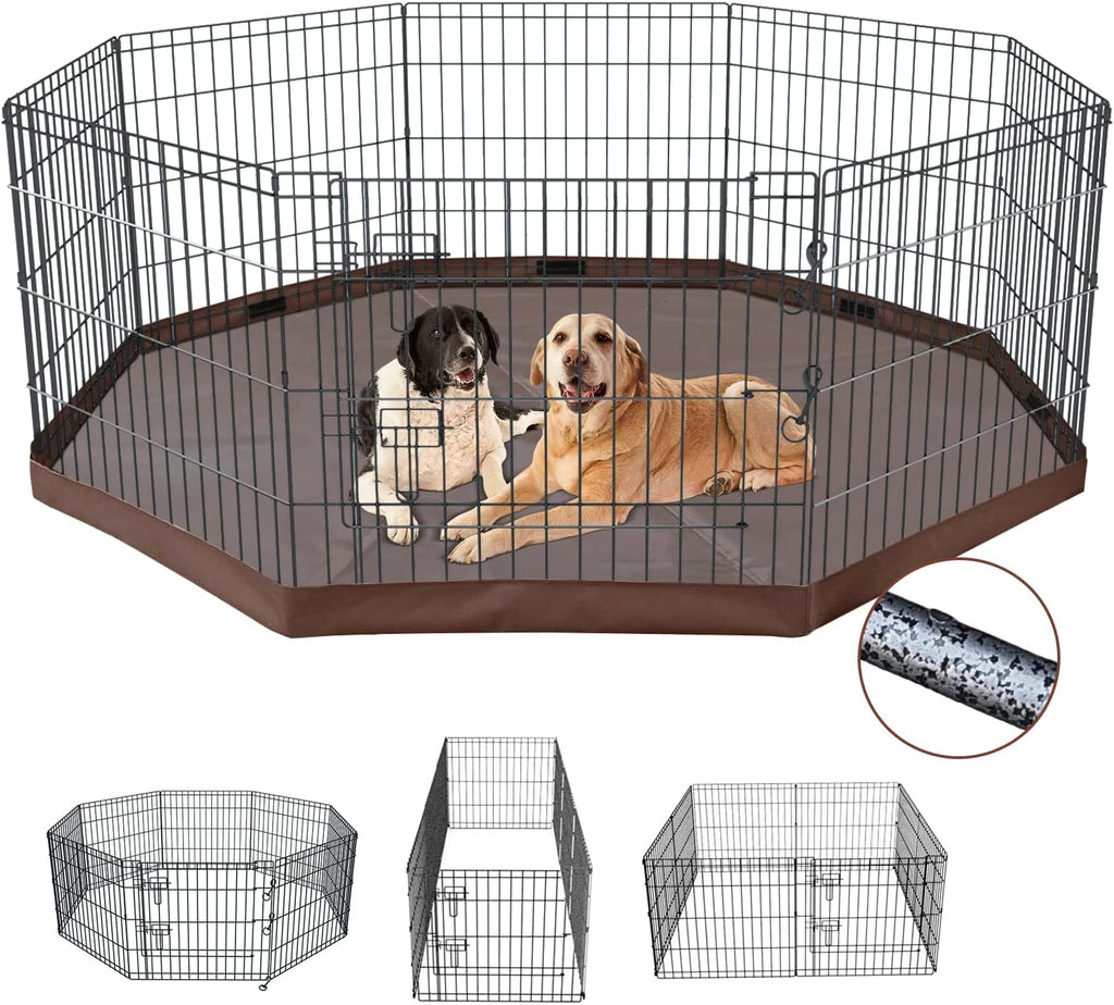 Foldable Silver Metal Dog Exercise Playpen Gate Fence Dog Crate 8 Panels 30 Inch Height Puppy Kennels with Bottom Pad