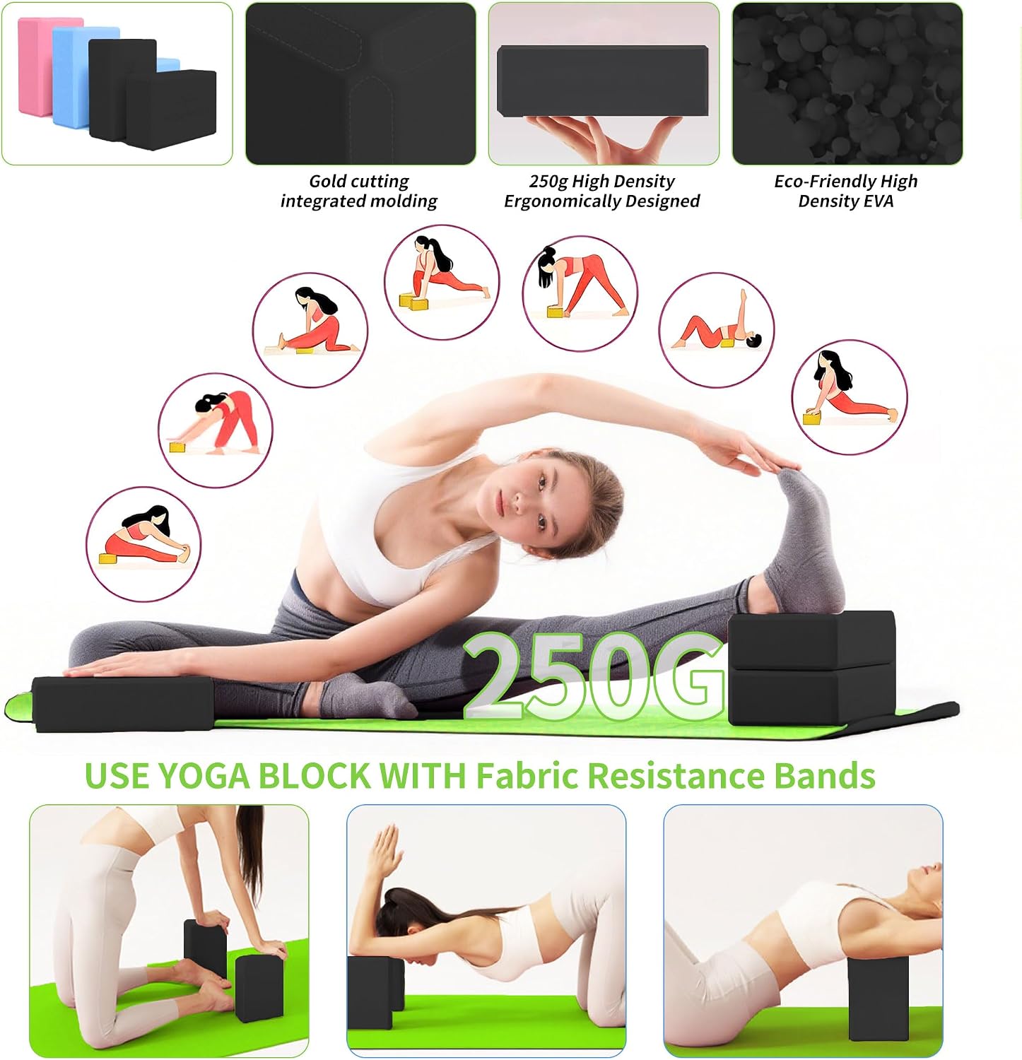 Yoga Mat Thick, 6 Fabric Resistance Bands, 2 Pack Yoga Blocks, Home Workout Equipment Essentials Starter Kit for