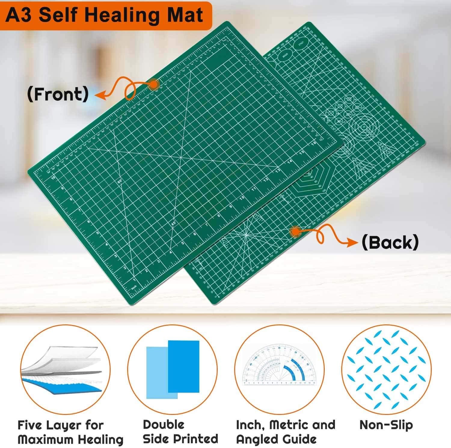 Self Healing Sewing Mat, 12inch x 18inch Rotary Cutting Mat Double Sided 5-Ply Craft Cutting Board for Sewing Crafts