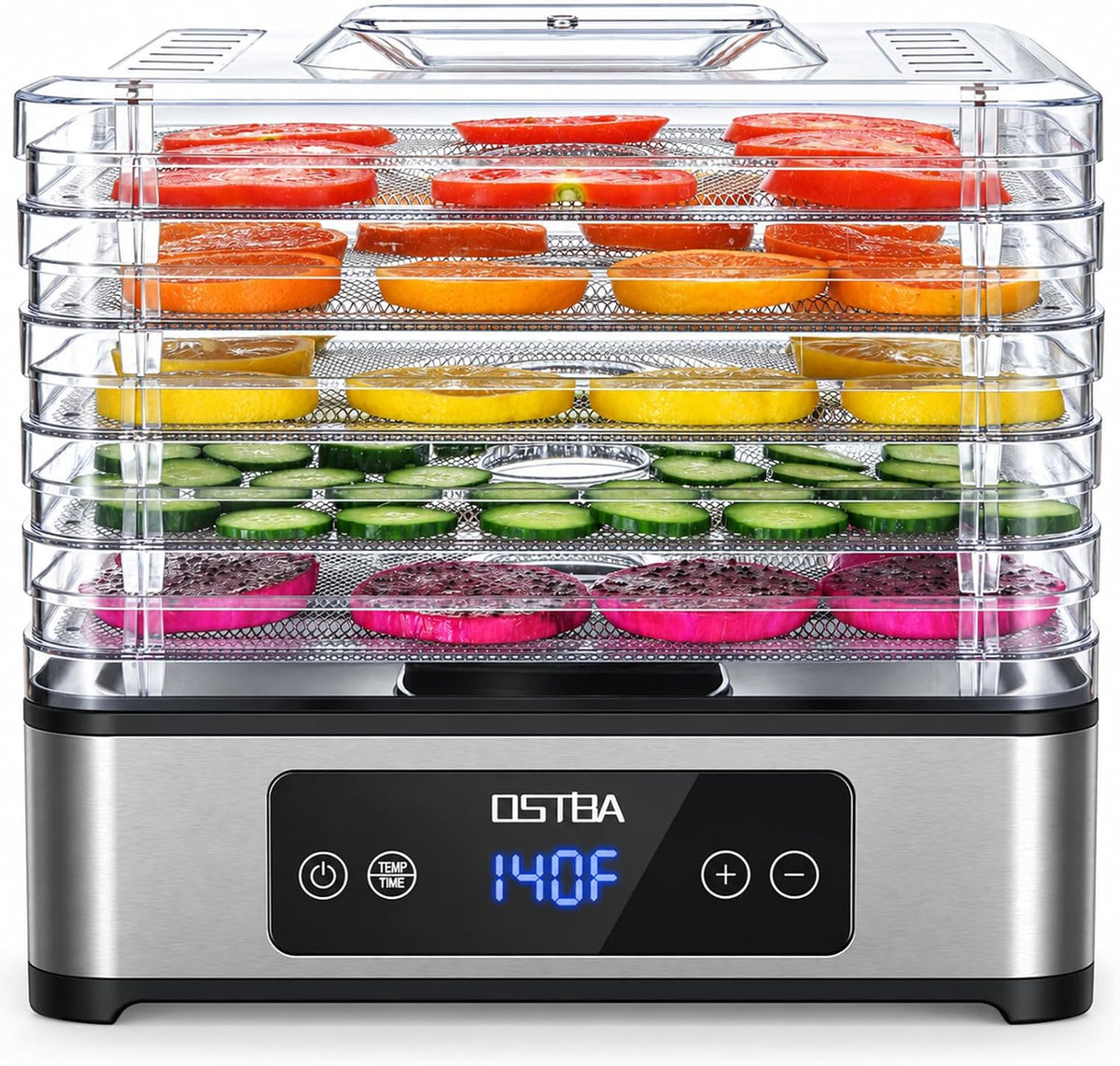 Food Dehydrator, 5 Stainless Steel Trays, 160°F Temp Control, 400W