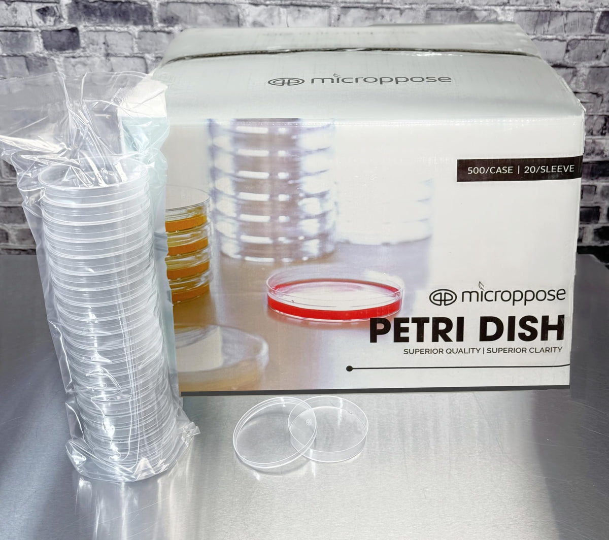 Microppose 500 Pack 90mm Polystyrene Petri Dishes – Vented Lids, Pre-Sterilized, Crystal Clear, Disposable, Lab-Grade