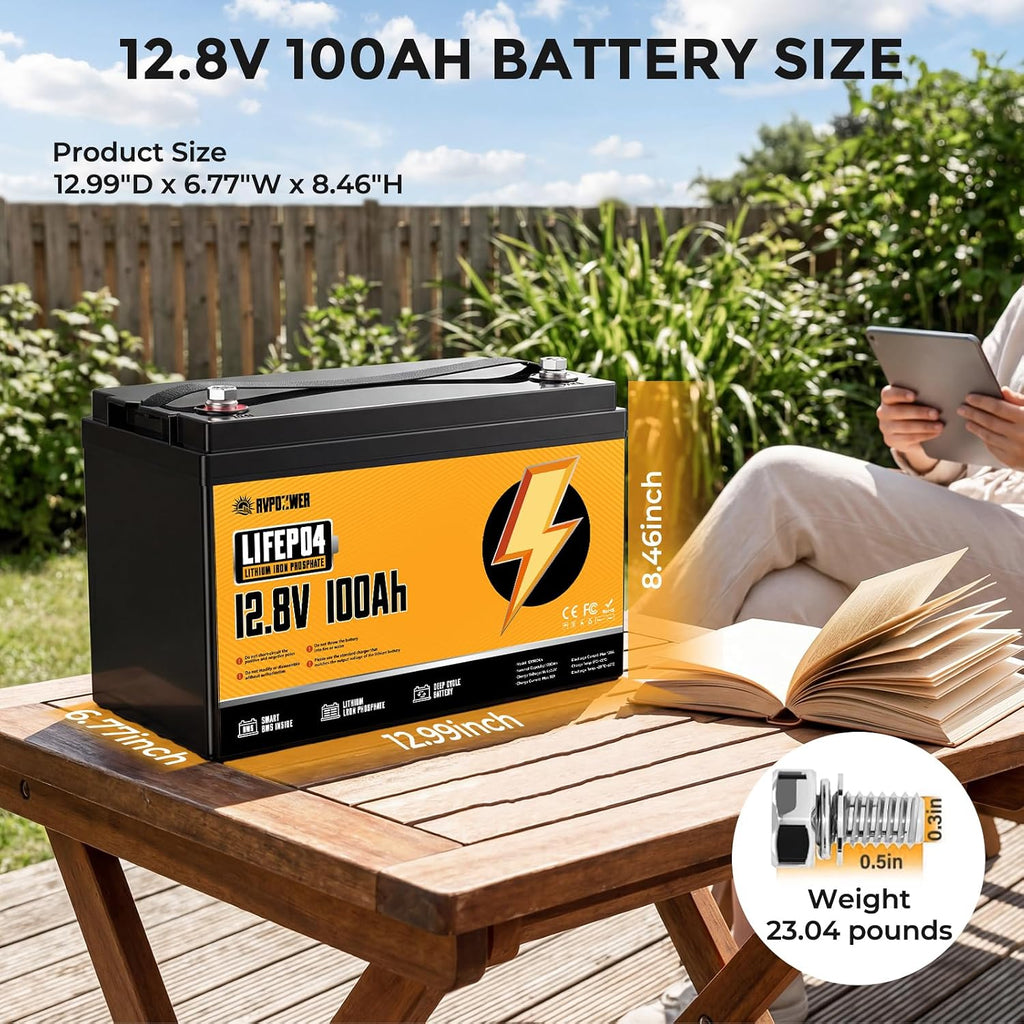 12V 100Ah LiFePO4 Lithium Battery Group 31 with Built-in 100A BMS | 15000 Deep Cycles, Lightweight Lithium Iron
