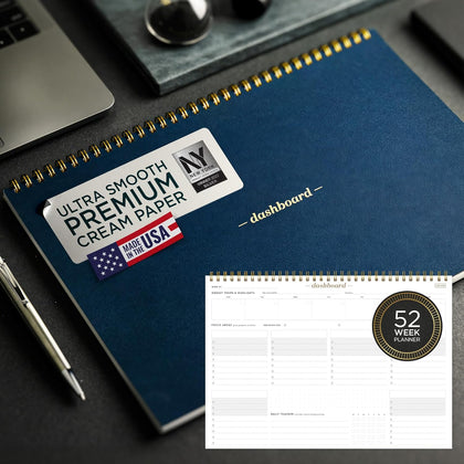 Dashboard Spiral Deskpad | Undated Weekly Planner Notepad w/ 52 Undated Sheets, Premium Productivity Planner