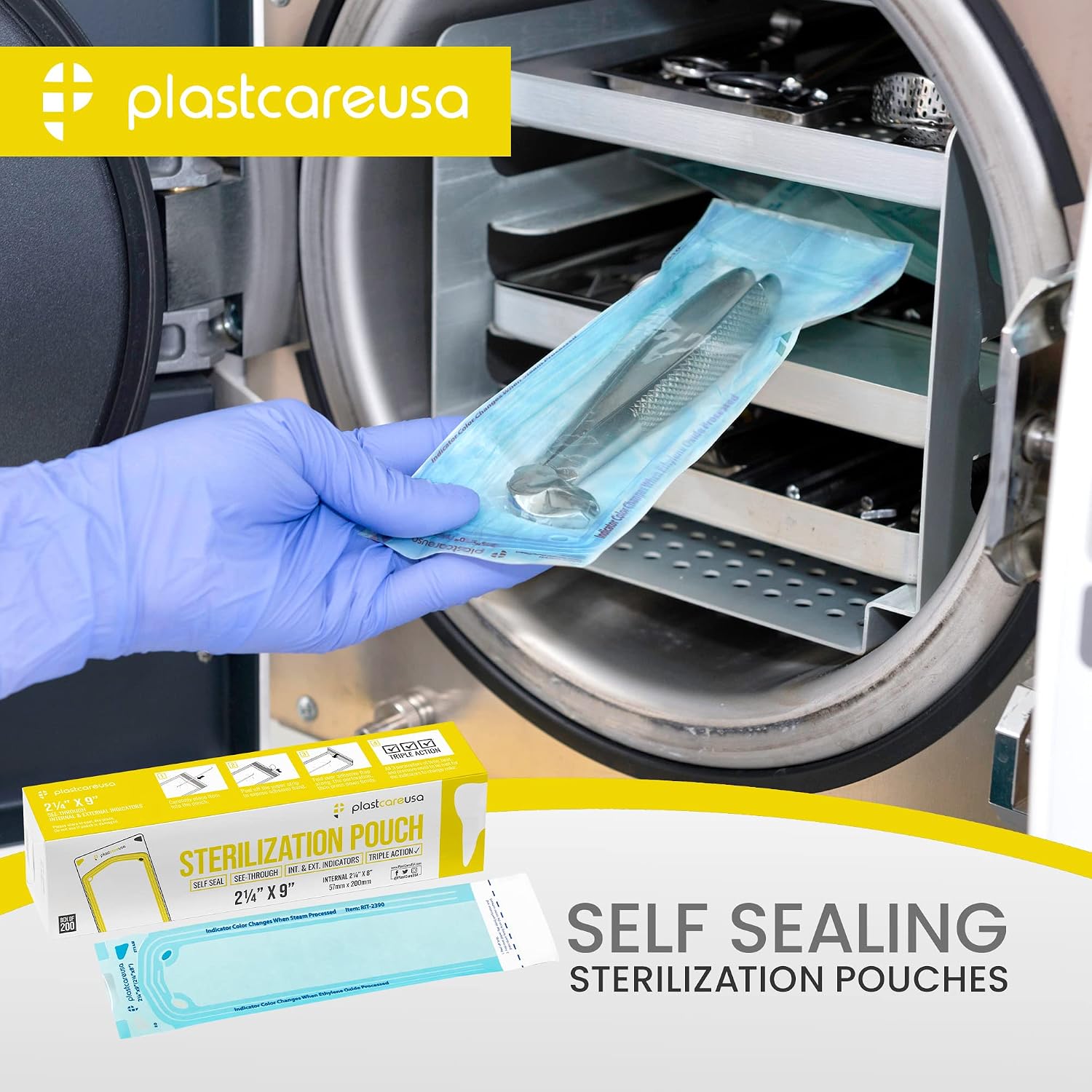200 2.25 x 9 Sterilization Pouches, Sterilizer Autoclave Bags for Sterilizing Dental Medical Instruments and Cleaning