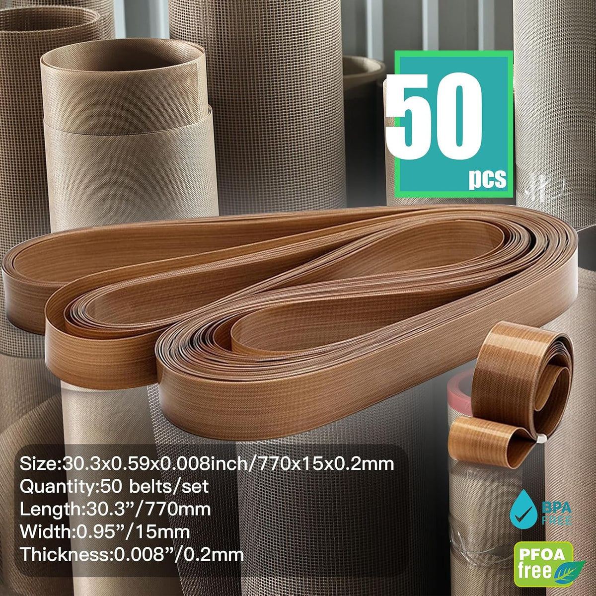 PTFE Teflon Tape Belts for FR-770 Continuous Band Sealer, 770x15x0.2mm