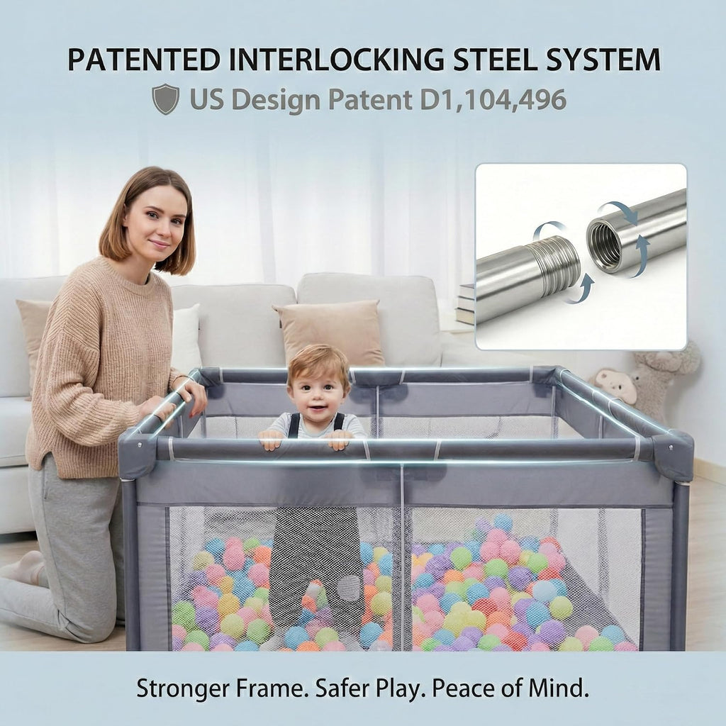 Baby Playpen 50x50, Baby Play Yard for Babies & Toddlers, Grey | Breathable mesh playpen with zip door, indoor baby
