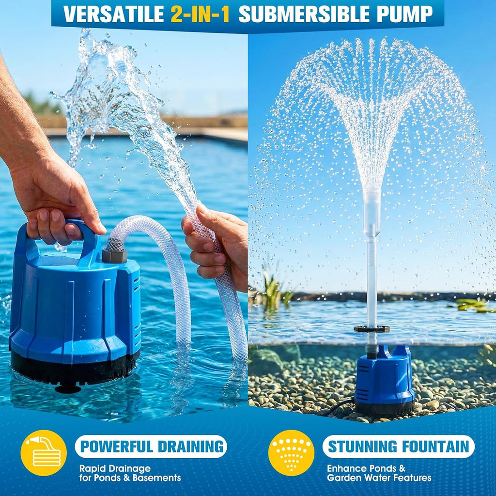 2026 Upgraded Pond Pump,Submersible Water Pump for Fountain Light-Deep Blue