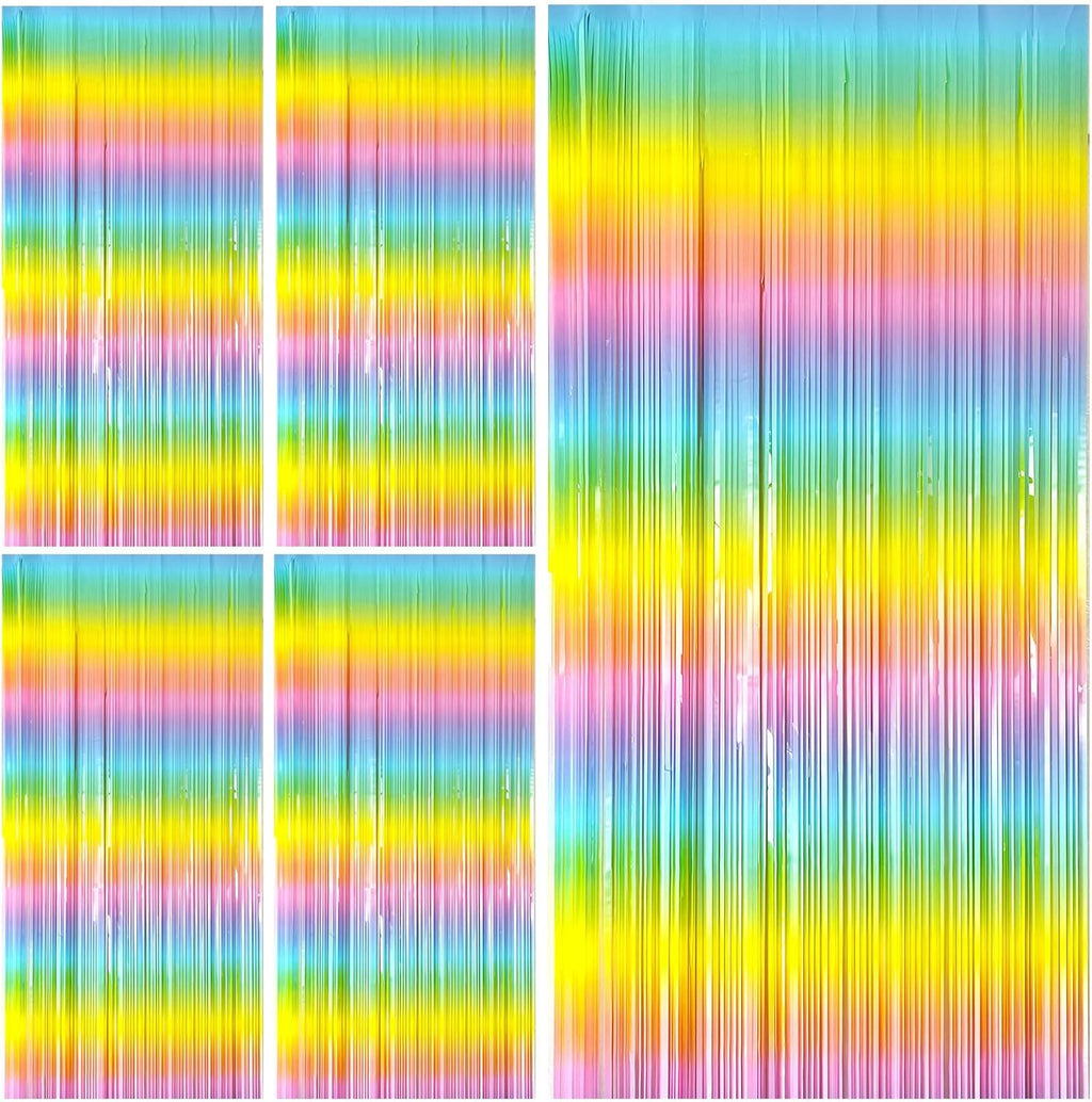 Pastel Rainbow Foil Fringe Curtain Streamers Party Backdrop Foil Fringe Backdrop Curtains Tinsel Streamers for