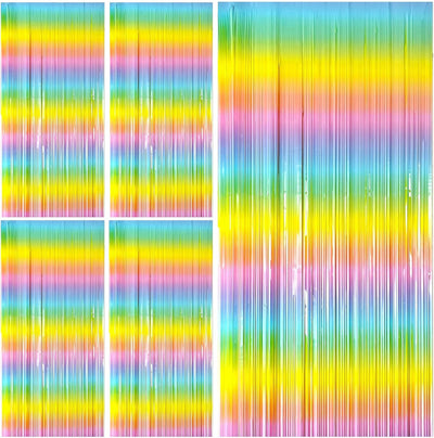 Pastel Rainbow Foil Fringe Curtain Streamers Party Backdrop Foil Fringe Backdrop Curtains Tinsel Streamers for