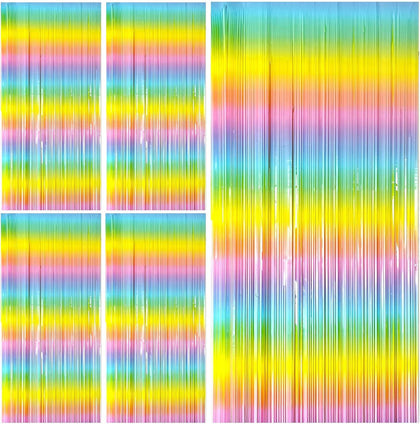 Pastel Rainbow Foil Fringe Curtain Streamers Party Backdrop Foil Fringe Backdrop Curtains Tinsel Streamers for